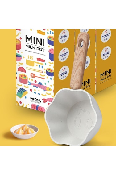 مقلاة رش ALMEKAQUZ سعة 450 مل، مقلاة حليب، مقلاة صلصة سميكة، ترمس زبدة، مقبض خشبي، مقلاة غلي الحليب،