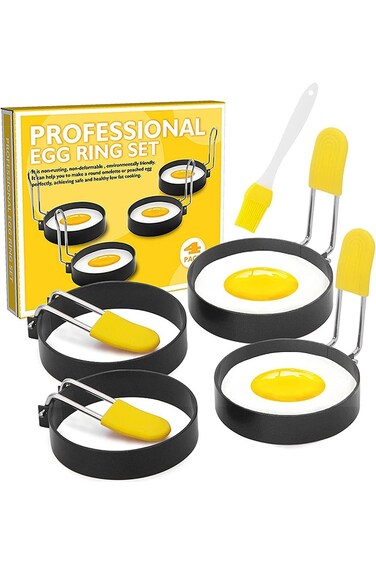 Pack of 4 Egg Rings, Stainless Steel Egg Cooking Mold with Anti-scald Handle for Eggs Frying Breakf