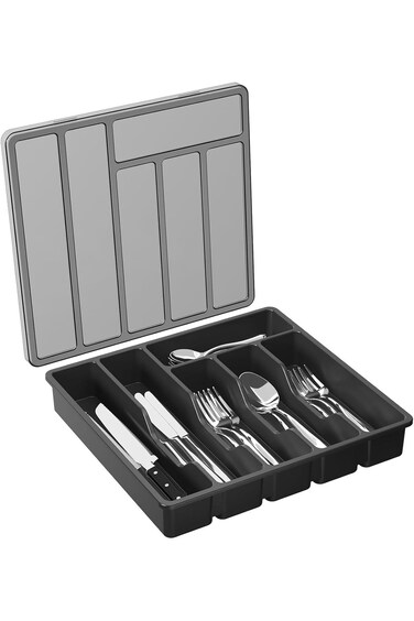 Andgogo Silverware Organizer with Lid,Covered Utensil Tray for Kitchen Drawer and Countertop,Kitche