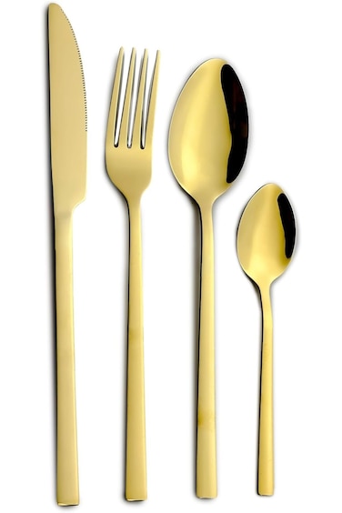 Cuisine Art Ezra 16 Piece Stainless Steel Cutlery Set, Shiny Gold    Flatware Set Timeless Elegance
