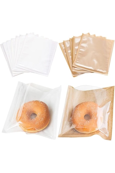 Khazna Heat-Sealable Bakery Bags, 100 Pcs Cookie Bags, Translucent Candy Bags, Kraft Paper Food Bag