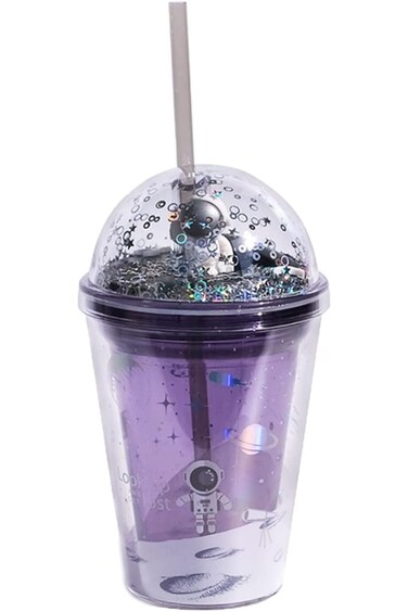 KASTWAVE Tumbler Double Wall Plastic Straw Cup, Reusable 13 oz Plastic Space Tumbler Cup Water Bott