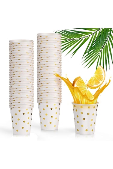 80PCS Gold Dot Disposable Paper Cups, 250ml Party Cups for Hot and Cold Drinks, Ideal for Coffee, T