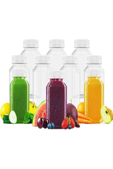 AQSXO 8 OZ Plastic Juice Bottles, Reusable Bulk Beverage Containers, for Juice, Milk and Other Beve