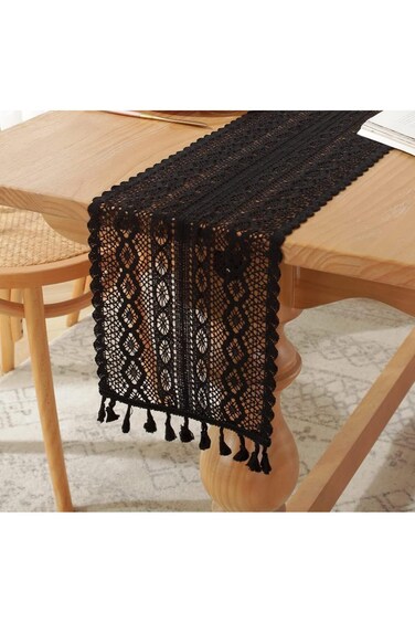 NALACAL Boho Crochet Table Runner,24 * 160CM Black Vintage Farmhouse Macrame Table Runner for Coffe