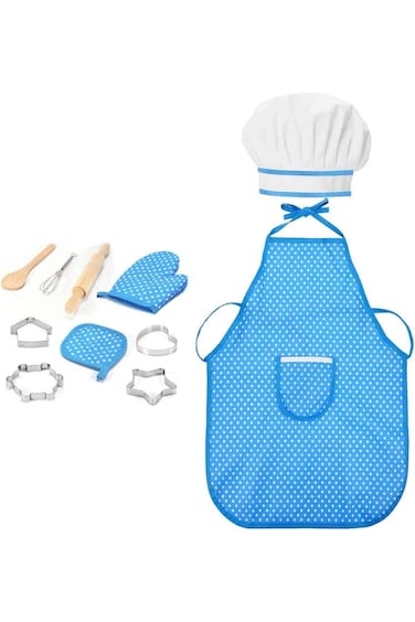 Bingcute 11 Pieces Kids Chef Hat Apron Set, Boys Girls Adjustable Cotton Kitchen Bib Aprons With Po