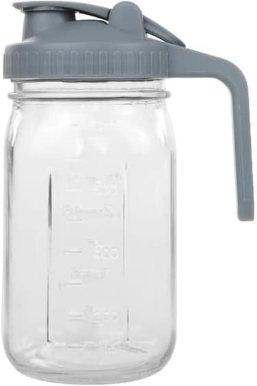 ALMEKAQUZ Mason Jar Pitcher with Pour Spout Handle Lid, 32 oz Thick Glass Jug for Cold Brew Coffee,