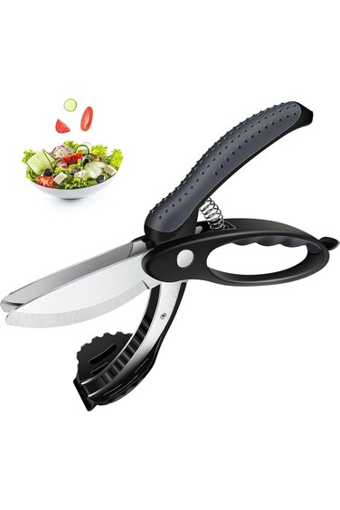 مقص سلطة ALMEKAQUZ لتقطيع السلطة، قطاعة خضراوات وفاكهة من الفولاذ المقاوم للصدأ، ثقيل