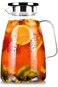 Glass Pitcher, 1.8L / 60 oz Glass Pitcher with Stainless Steel Lid, Hot&amp;Cold Water Pitcher With Han