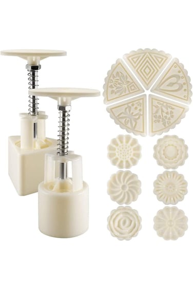 قالب كعكة القمر ثلاثي الأبعاد من Chefkit مع زهور، قالب حلوى الفوندان بالضغط اليدوي مع طوابع DIY