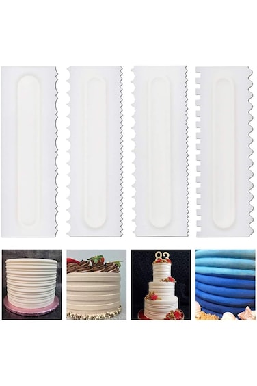 Tazweeq 4 Pcs Cake Scraper, DIY Tool, Decorating Plastic Sawtooth Comb, Mousse Butter Cream Cake Ed