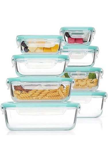 4 قطع من حاويات الطعام الزجاجية مع غطاء قفل، حاويات تخزين محكمة الغلق لتحضير الوجبات، مربعة
