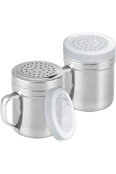 SYOSI Stainless Steel Seasoning Bottle Set - 2 Pieces 345ml Salt &amp; Pepper Shakers with Lid &amp; Handle