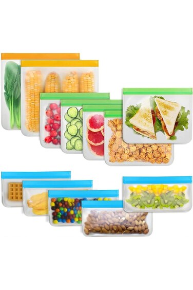 Tazweeq Reusable Ziplock Bags, 12pcs Silicone Storage Bags for Sandwich, Snack, Freezable Food, Mea