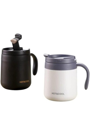 Stainless Steel Thermal Coffee Mug, 500ml, Double Wall Vacuum Insulated, Hot and Cold, with Handle