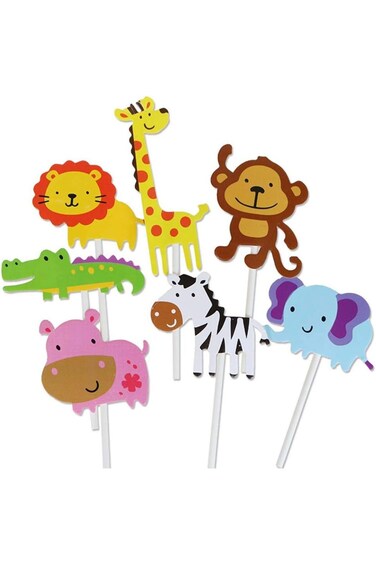 Bingcute 42 Pieces Zoo Animal Cupcake Cake Toppers, Animal Cake Topper Cake Decorations for Kids Bo