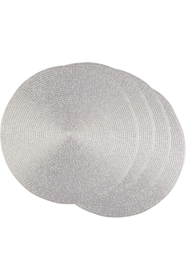 DII Woven Placemats Collection Metallic Round Placemat Set, 15", Platinum Silver, 4 Piece