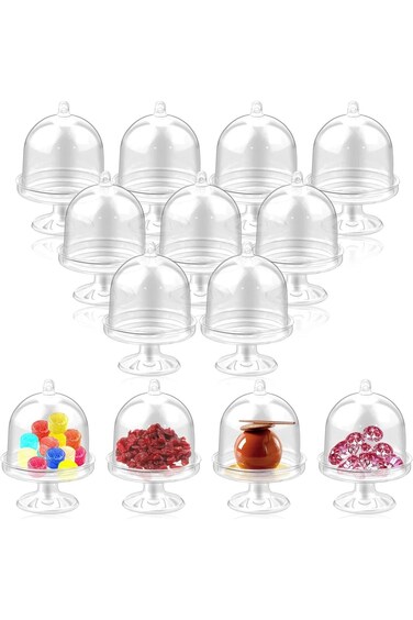 KASTWAVE 12 Sets Mini Dessert Cups with Dome - Plastic Cake Stand Holders for Cupcakes, Cake Pops,