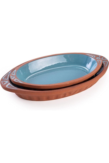 Terracotta Oval Oven Tray With Handle - Colored-Set of 2