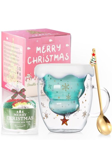 Binoster Cute Mugs Christmas Coffee Mug, Tea Cup, Milk Cup Glasses Double Wall Insulated Glasses Es