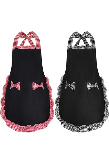 Women Cute Apron, Ladies Black Aprons With 2 Pockets, Waterproof Kitchen Aprons for Women, Chef Apr