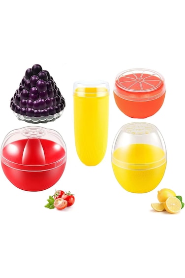 ELECDON 5Pcs Plastic Vegetable Storage Box, Lemon Tomato Grape Corn and Orange Insurance Container