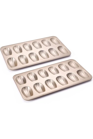 HOOKOR 2 Pack Nonstick Madeleine Pan, 12-cup Heavy Duty Shell Shape Baking Cake Mold Pan. (Champagn