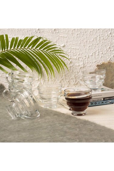 Glass Coffee Mugs 210 ml Cup Set of 6 pcs, Crystal Espresso Mug, Clear Toughened Glass Mug with Han