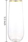 KASTWAVE Plastic Champagne Flutes, 270 ml Stemless Disposable Gold Rim Glasses Shatterproof Reusabl