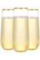 KASTWAVE Plastic Champagne Flutes, 270 ml Stemless Disposable Gold Rim Glasses Shatterproof Reusabl