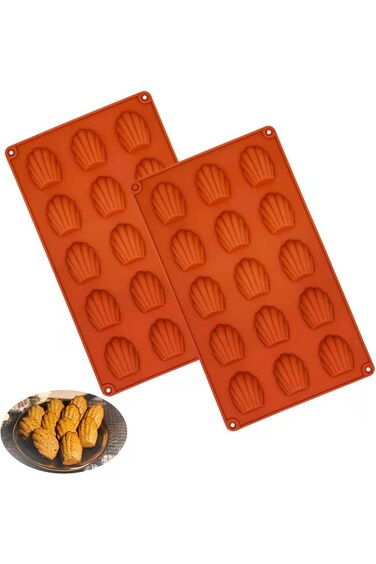 Mini Non-Stick Silicone Madeleine Trays,15-Hole Mould, Silicon Baking Pan Silicon Molder Baking