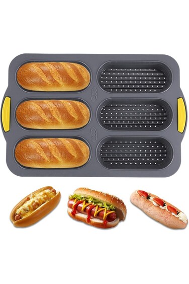 Yelajoy Premium Silicone Baking Molds - Nonstick Loaf Pan &amp; Hot Dog Bun Pan Set   Heat-Resistant Br
