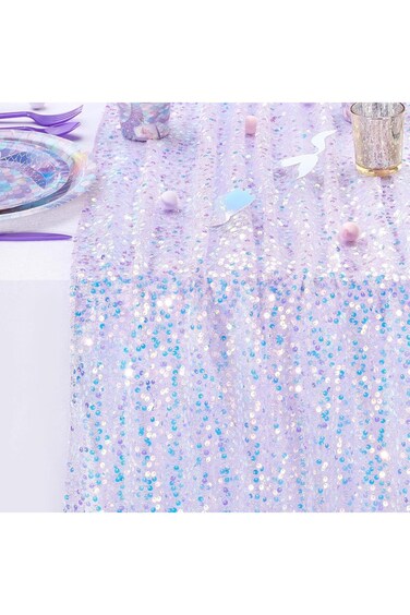 Azonee Sequin Iridescent Table Runner Table Runners Sparkly Lavender Fabric Mermaid Party Decoratio