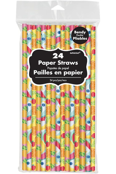 FRUITS PRINTED PAPER STRAWS, 24pcs