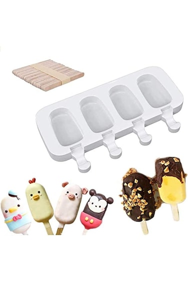 PUPU Popsicle Molds, Homemade Silicone Ice Cake Pop Molds Oval 4 Cavities White, Cakesicle Baking M