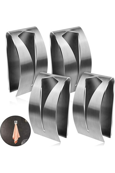 4 قطع من حامل خطاف المنشفة اللاصق ذاتيًا، من الفولاذ المقاوم للصدأ، حامل مناشف الأطباق للمطبخ، مثبت على الحائط