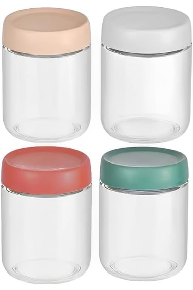 عبوة من 4 برطمانات شوفان ليلية سعة 16 أونصة مع أغطية لولبية، برطمانات ماسون قابلة لإعادة الاستخدام، للحليب وصلصة السلطة والفواكه