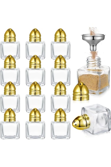 Uiifan 12 Pcs 0.5 oz Cube Shape Small Salt and Pepper Shakers with Tone Tops Clear Mini Glass Seaso