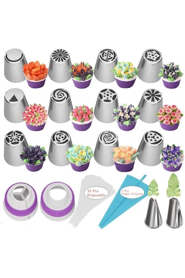 Khazna Russian Piping Tips Baking Supplies Set Cake Decorating Tips for Cupcake Cookies Birthday Pa