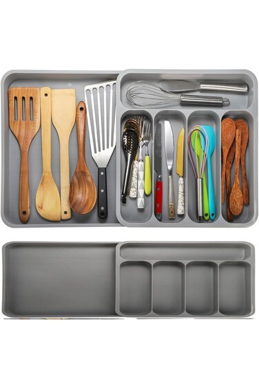 LBMT Kitchen Drawer Organizer, Expandable Utensil Cutlery Tray, Adjustable Silverware Drawer Organi