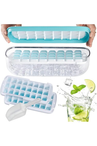 صينية مكعبات الثلج من OYDAS مع غطاء وصندوق، 48 قطعة من صواني الثلج للفريزر، صواني مكعبات الثلج للفريزر مع