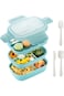 ALMEKAQUZ Stackable Bento Boxes,3 Layers All-in-One Lunch Containers with Multiple Compartments,Lea