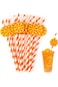 Azonee Lemon Paper Straws, Biodegradable Orange Striped Patterned Drinking Straws, Party Decor Disp