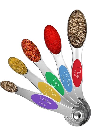 MIBRU Magnetic Stainless Steel Measuring Spoons - Set of 5 Metal Measurement Spoon for Dry and Liqu