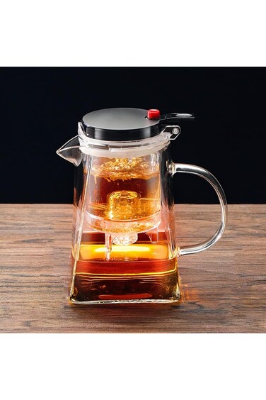 غلاية شاي شفافة من Goodern بسعة 750 مل مع ضغطة زر واحدة لتصفية الشاي، إبريق شاي زجاجي قابل للإزالة