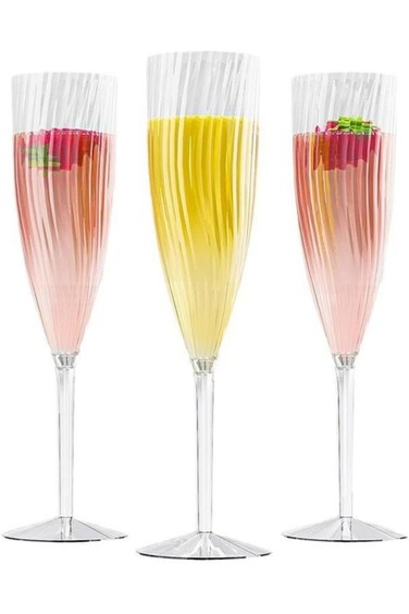 أكواب شمبانيا بلاستيكية فاخرة للاستخدام مرة واحدة من Erweicet، سعة 180 مل، لحفلات الزفاف والحفلات الخاصة، مكونة من 8 قطع