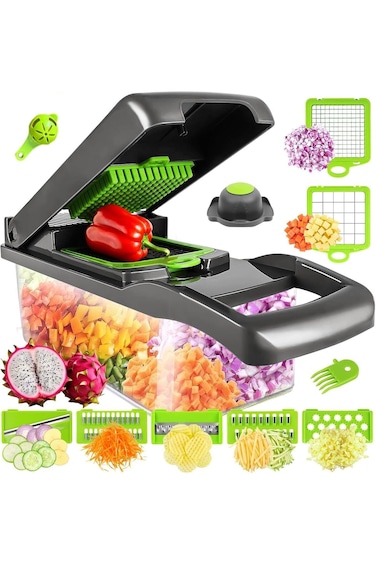 Duomama 13-in-1 Vegetable Chopper &amp; Slicer - Pro Onion Dicer with 8 Blades - Multifunctional Kitche