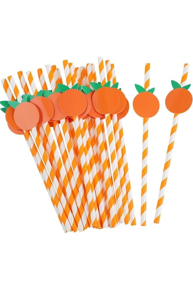 KASTWAVE Orange Paper Straws Little Cutie Baby Shower Straws Orange Fruit Straws Disposable Drinkin