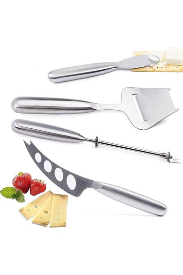KASTWAVE Cheese Knife Set with Wood Handle Steel Stainless Include Cheese Wire Cutter, Cheese Sprea