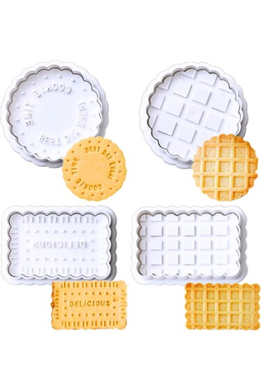 Cookie Stamps Set, Azonee 4 Pcs Cookie Press Mold, 3D Classic Cookie Cutter with Plunger Stamp, Fun